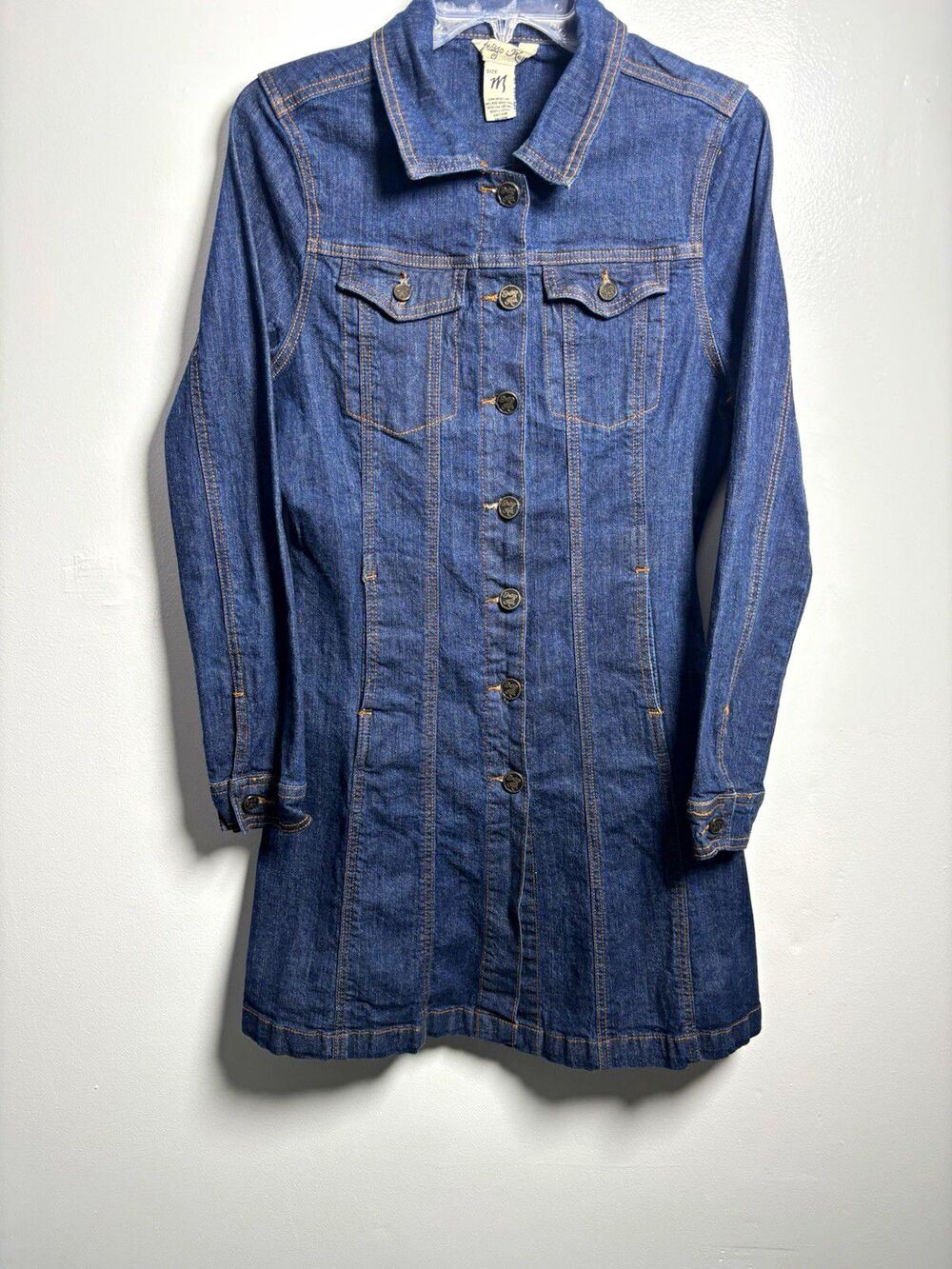 Indigo Rein Women’s Blue Button Front Mid-Length Dress Long Sleeve Pockets M